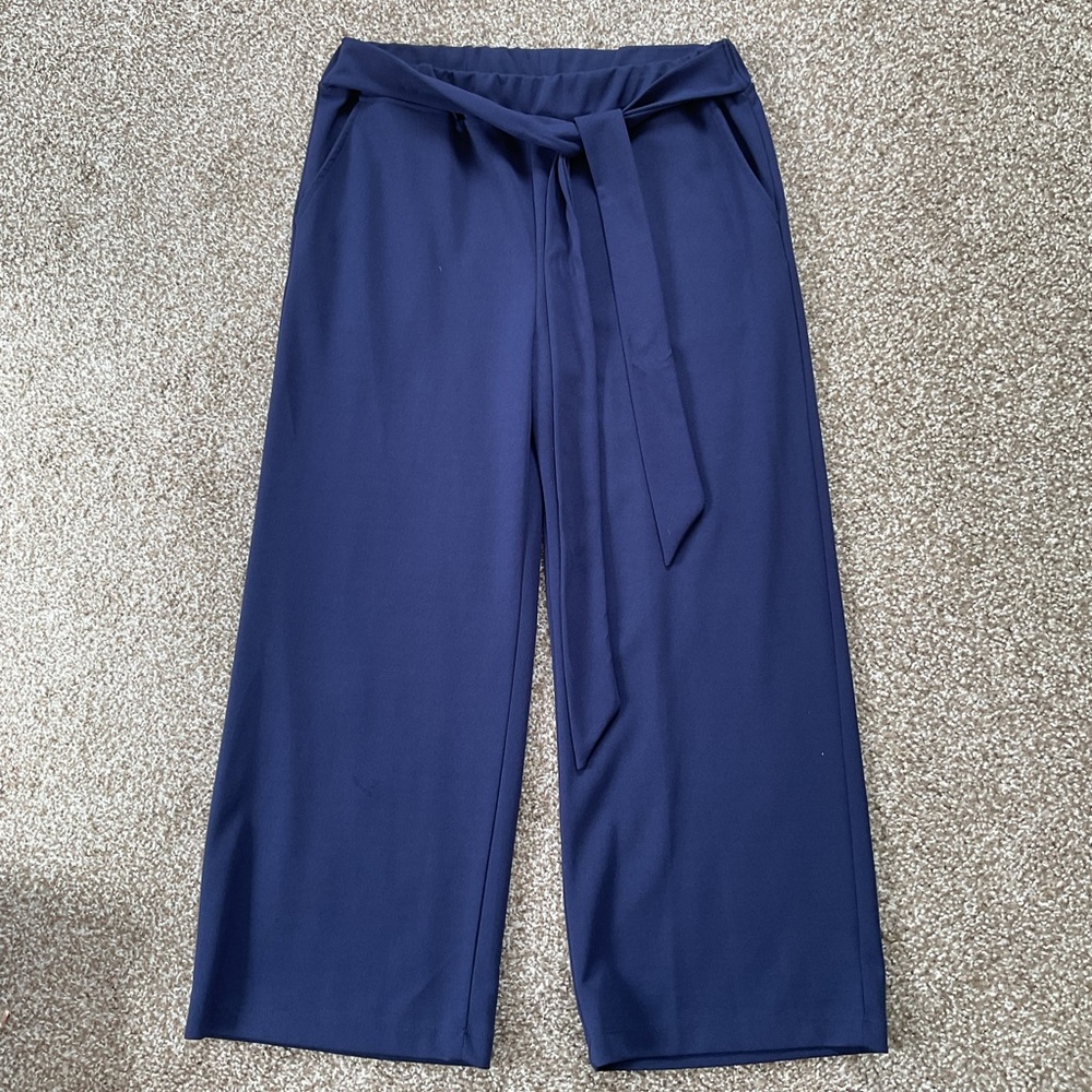 High-Rise Navy Wide-Leg Tie-Waist Pants